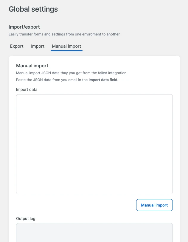 Import manual screen